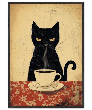 French Black Cat Coffee Print