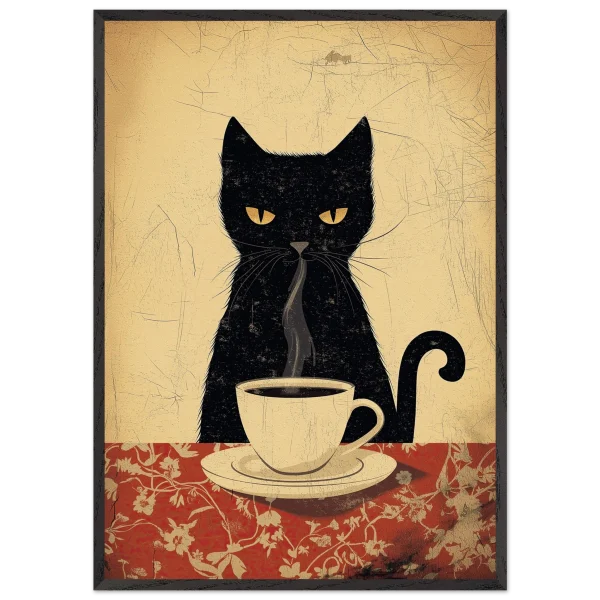 French Black Cat Coffee Print